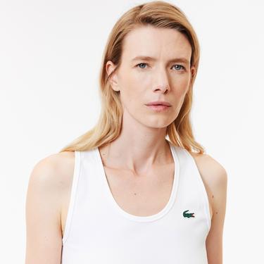  Lacoste Kadın Slim Fit Bisiklet Yaka Beyaz Atlet