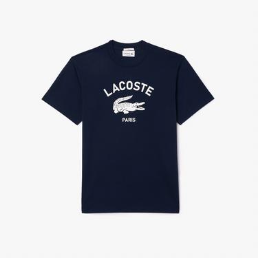  Lacoste Unisex Classic Fit Bisiklet Yaka Baskılı Lacivert T-Shirt