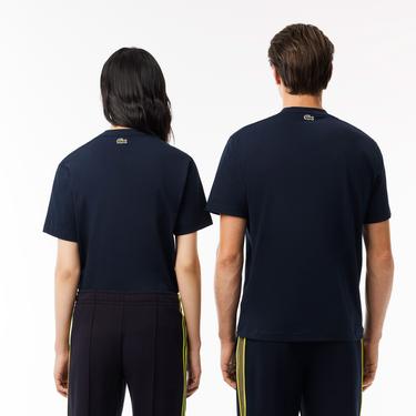  Lacoste Unisex Classic Fit Bisiklet Yaka Baskılı Lacivert T-Shirt
