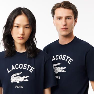  Lacoste Unisex Classic Fit Bisiklet Yaka Baskılı Lacivert T-Shirt