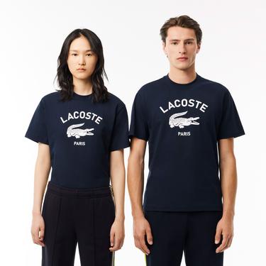 Lacoste Unisex Classic Fit Bisiklet Yaka Baskılı Lacivert T-Shirt