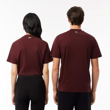  Lacoste Unisex Classic Fit Bisiklet Yaka Baskılı Bordo T-Shirt