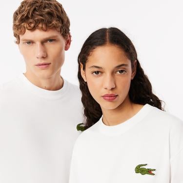  Lacoste Loose Fit Bisiklet Yaka Organik Pamuk Erkek Beyaz T-Shirt