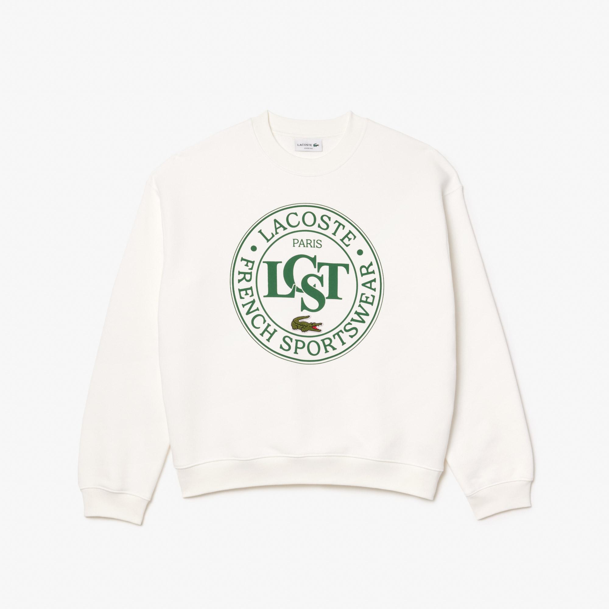 Lacoste Loose Fit Printed Fleece Unisex Krem Sweatshirt