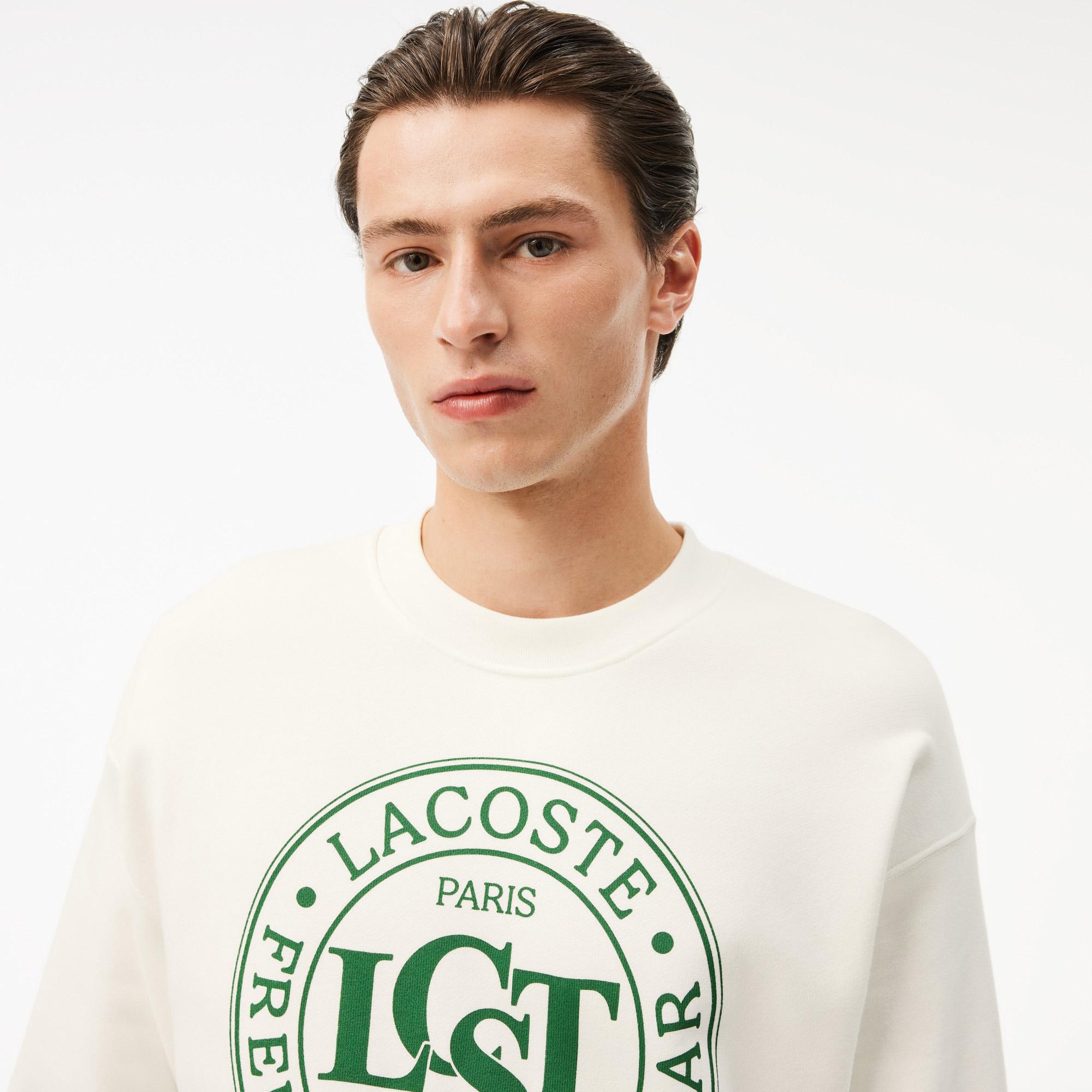 Lacoste Loose Fit Printed Fleece Unisex Krem Sweatshirt