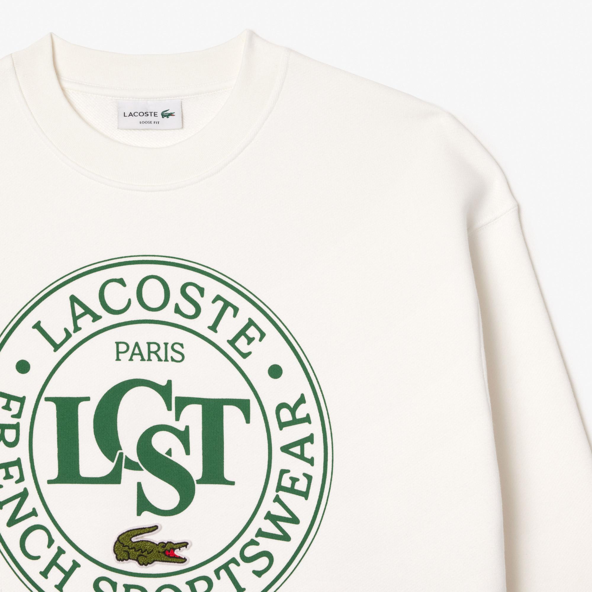 Lacoste Loose Fit Printed Fleece Unisex Krem Sweatshirt