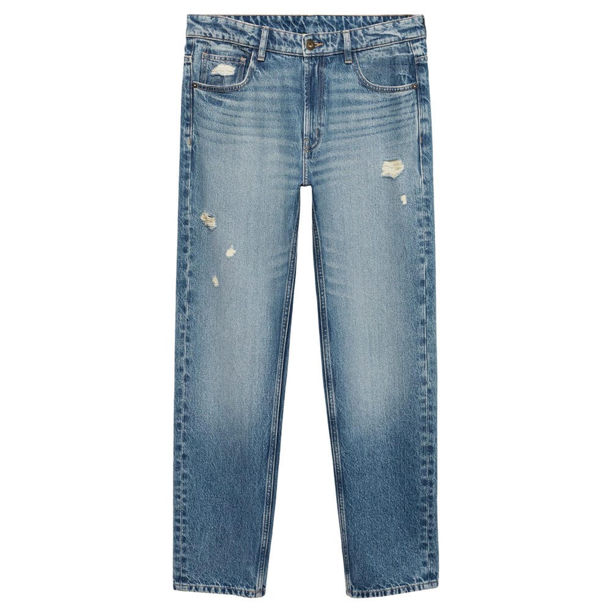 Mango Erkek Yırtık Açık Yıkama Düz Kesim Jean Orta Vintage Mavi