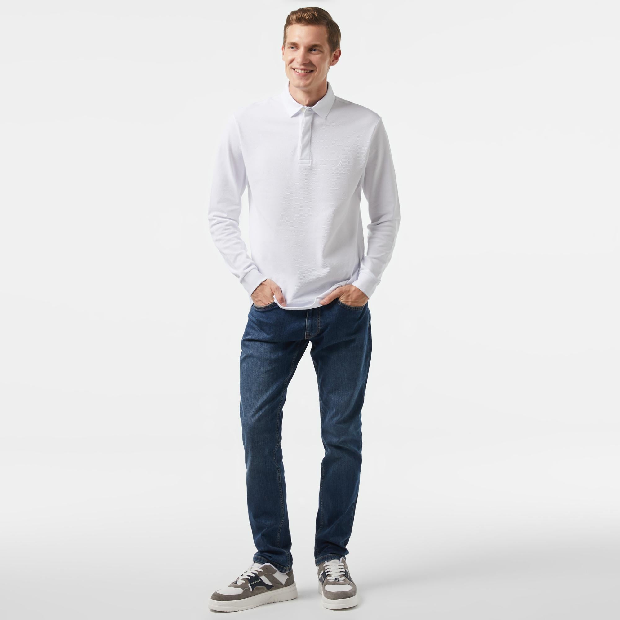 Nautica Erkek Beyaz Slim Fit Uzun Kollu Polo