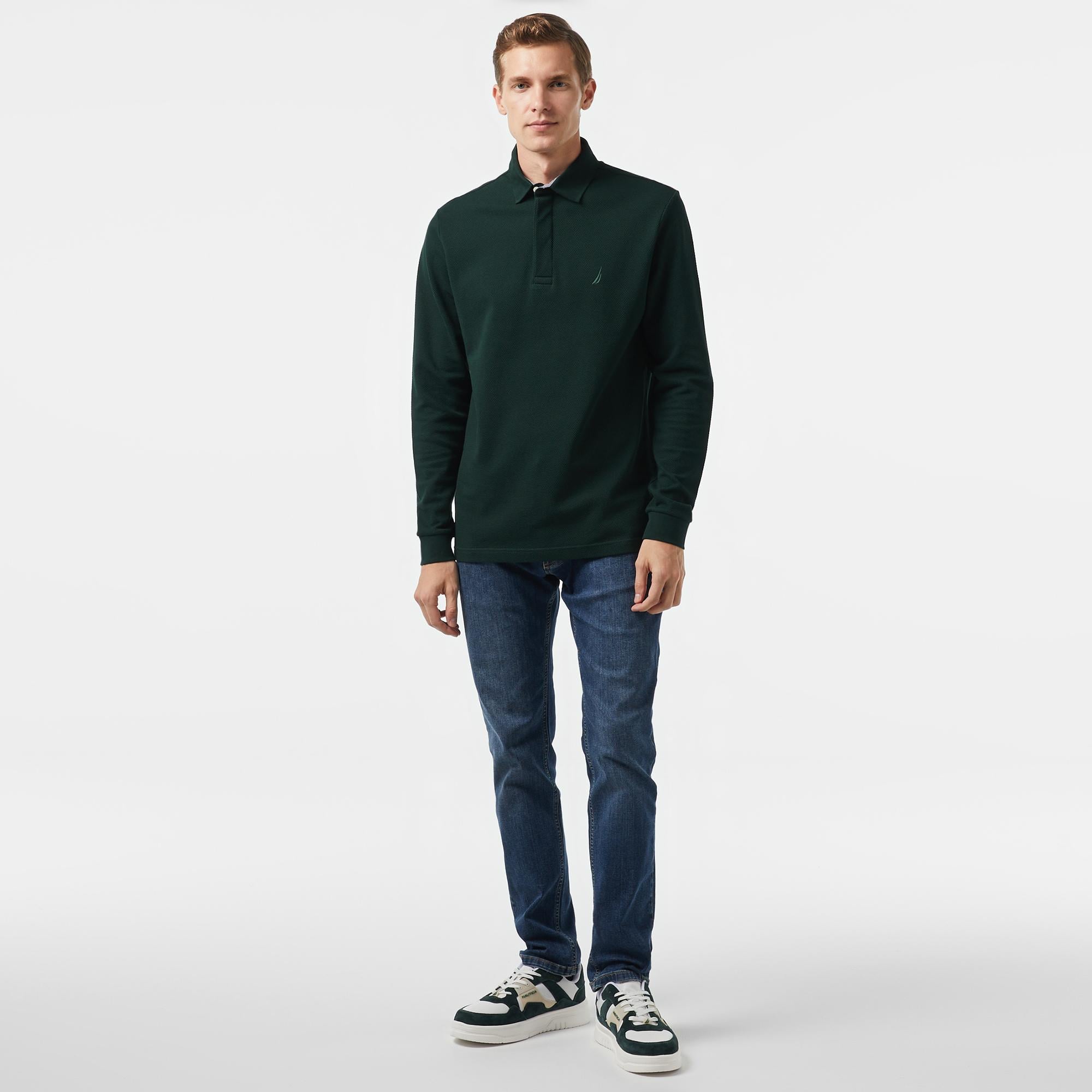 Nautica Erkek Yeşil Slim Fit Uzun Kollu Polo