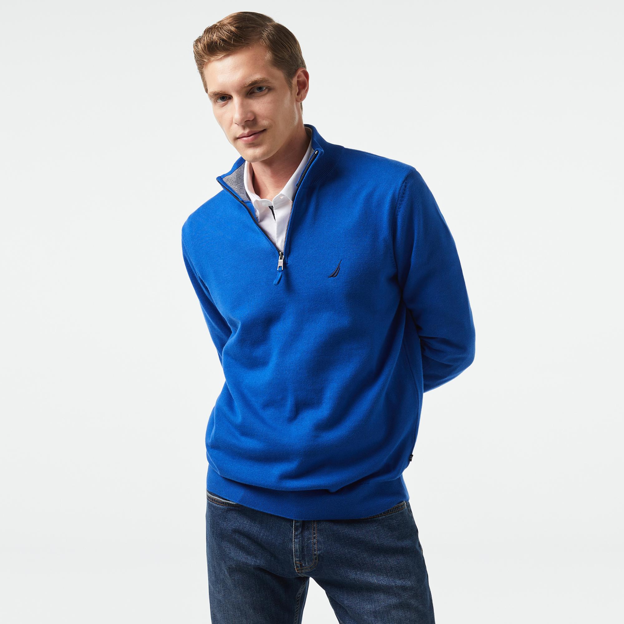 Nautica Erkek Mavi Standart Fit Dik Yakalı Triko