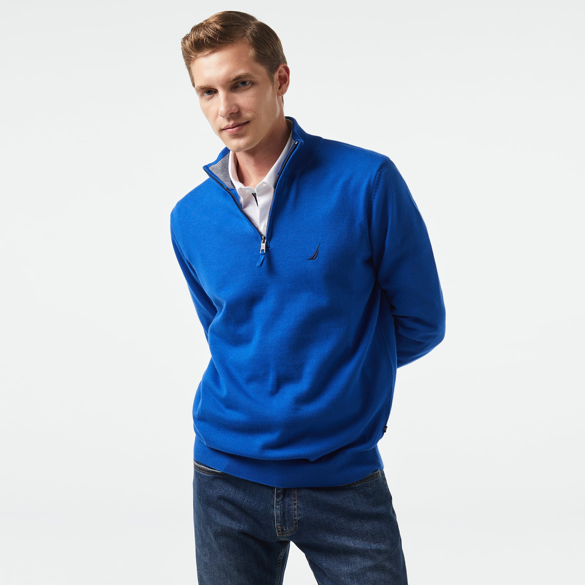  Nautica Erkek Mavi Standart Fit Dik Yakalı Triko