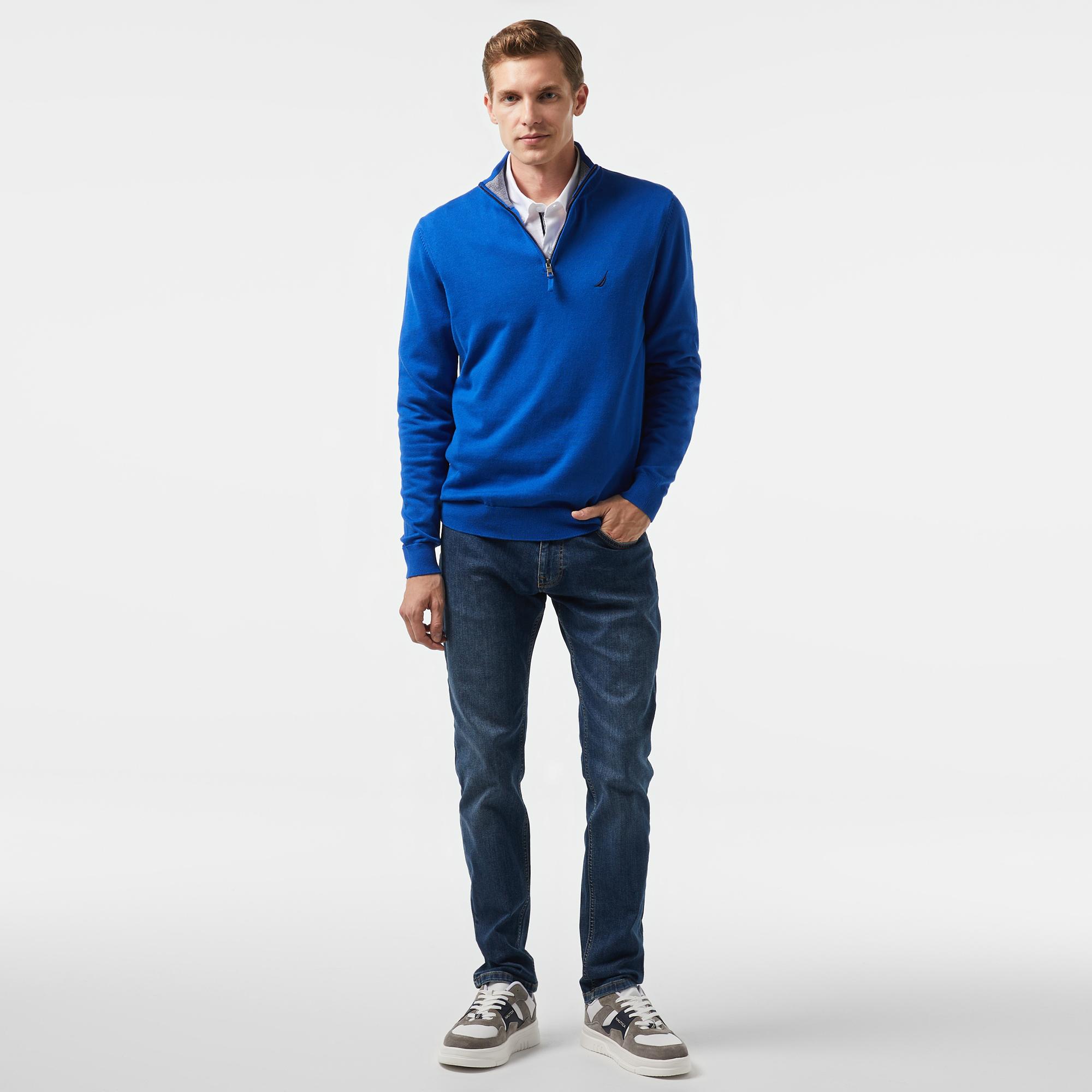 Nautica Erkek Mavi Standart Fit Dik Yakalı Triko