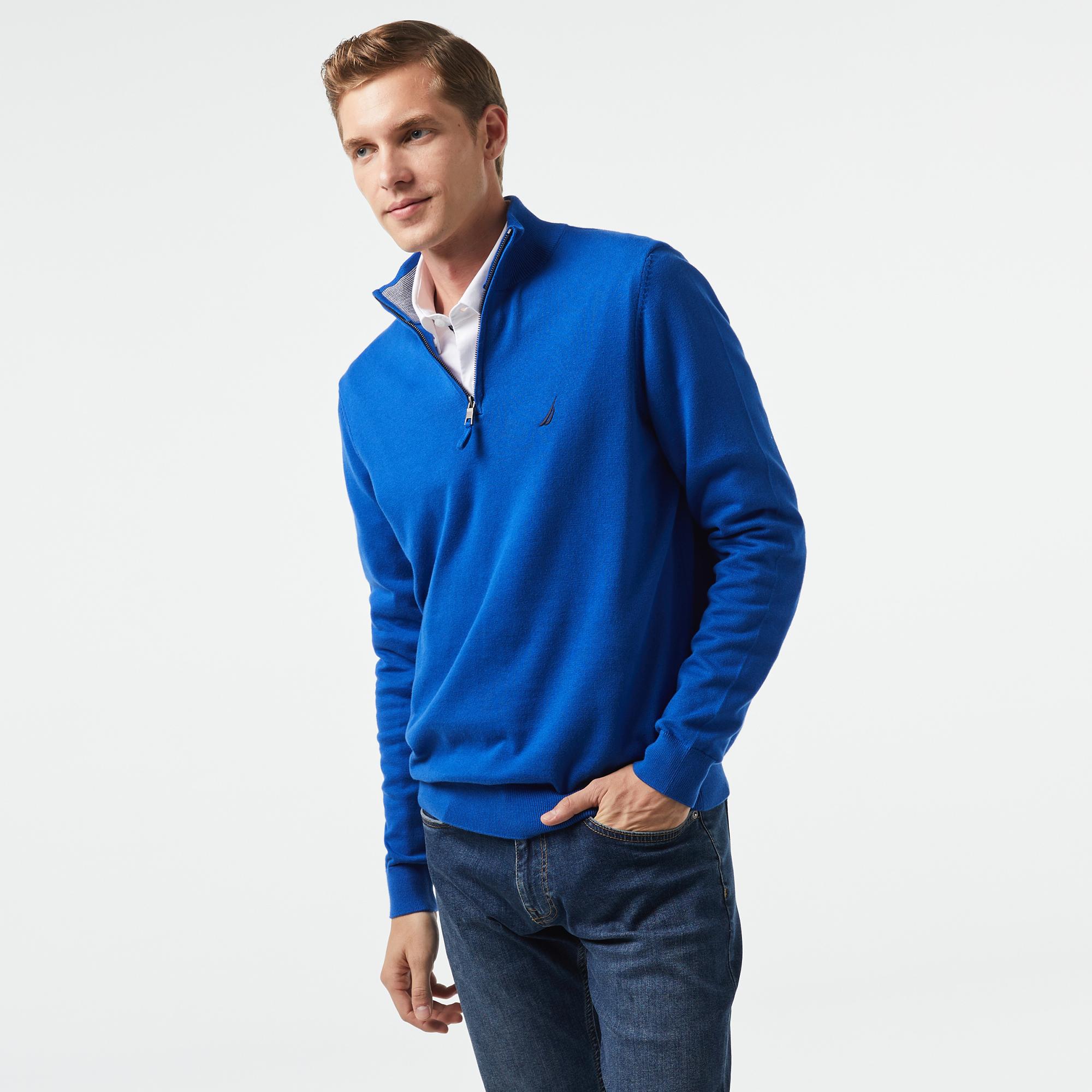 Nautica Erkek Mavi Standart Fit Dik Yakalı Triko