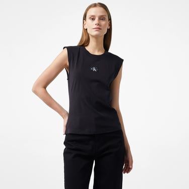  Calvin Klein Jeans Woven Label Loose Muscle Kadın Siyah T-Shirt