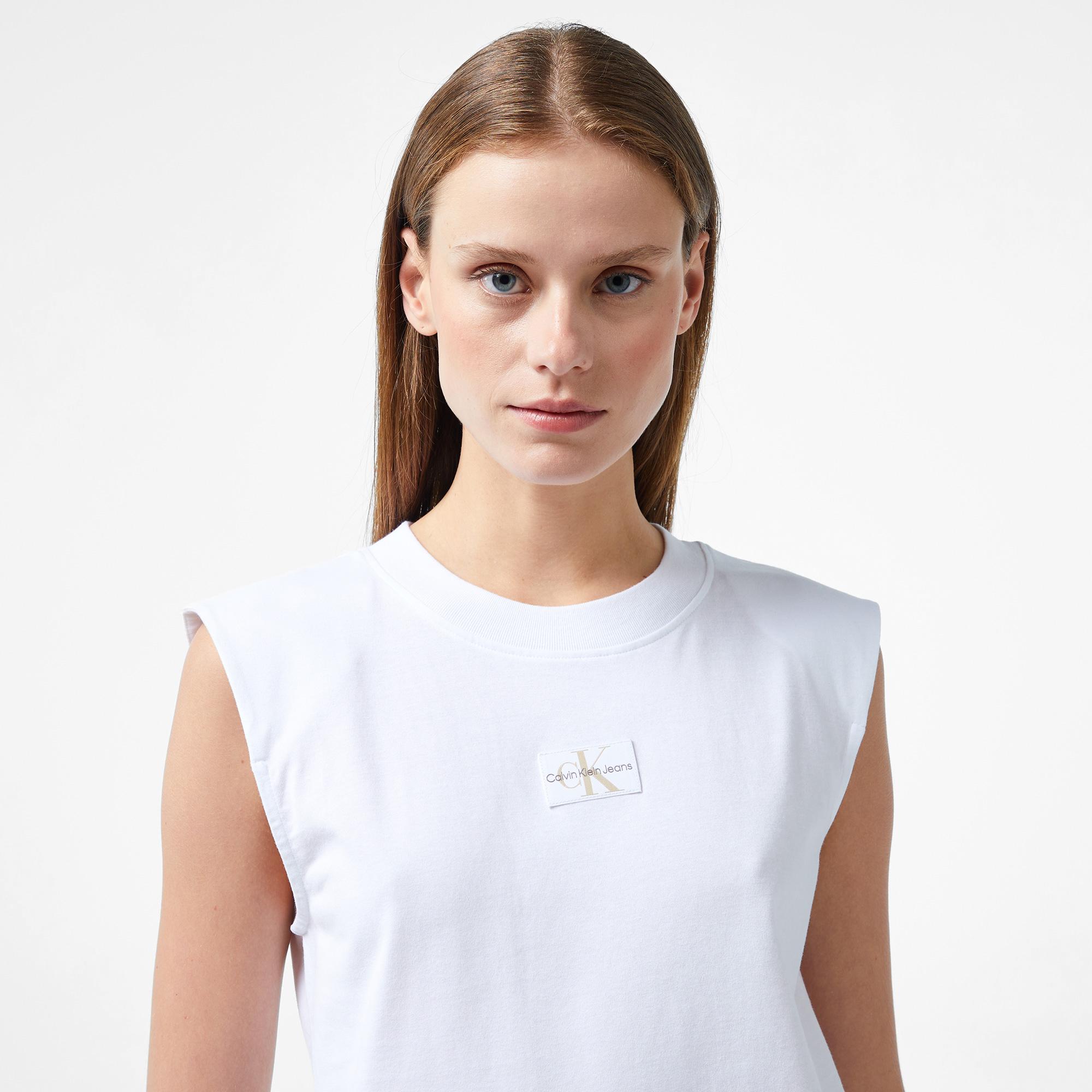 Calvin Klein Jeans Woven Label Loose Muscle Kadın Beyaz T-Shirt