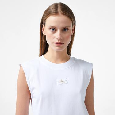  Calvin Klein Jeans Woven Label Loose Muscle Kadın Beyaz T-Shirt