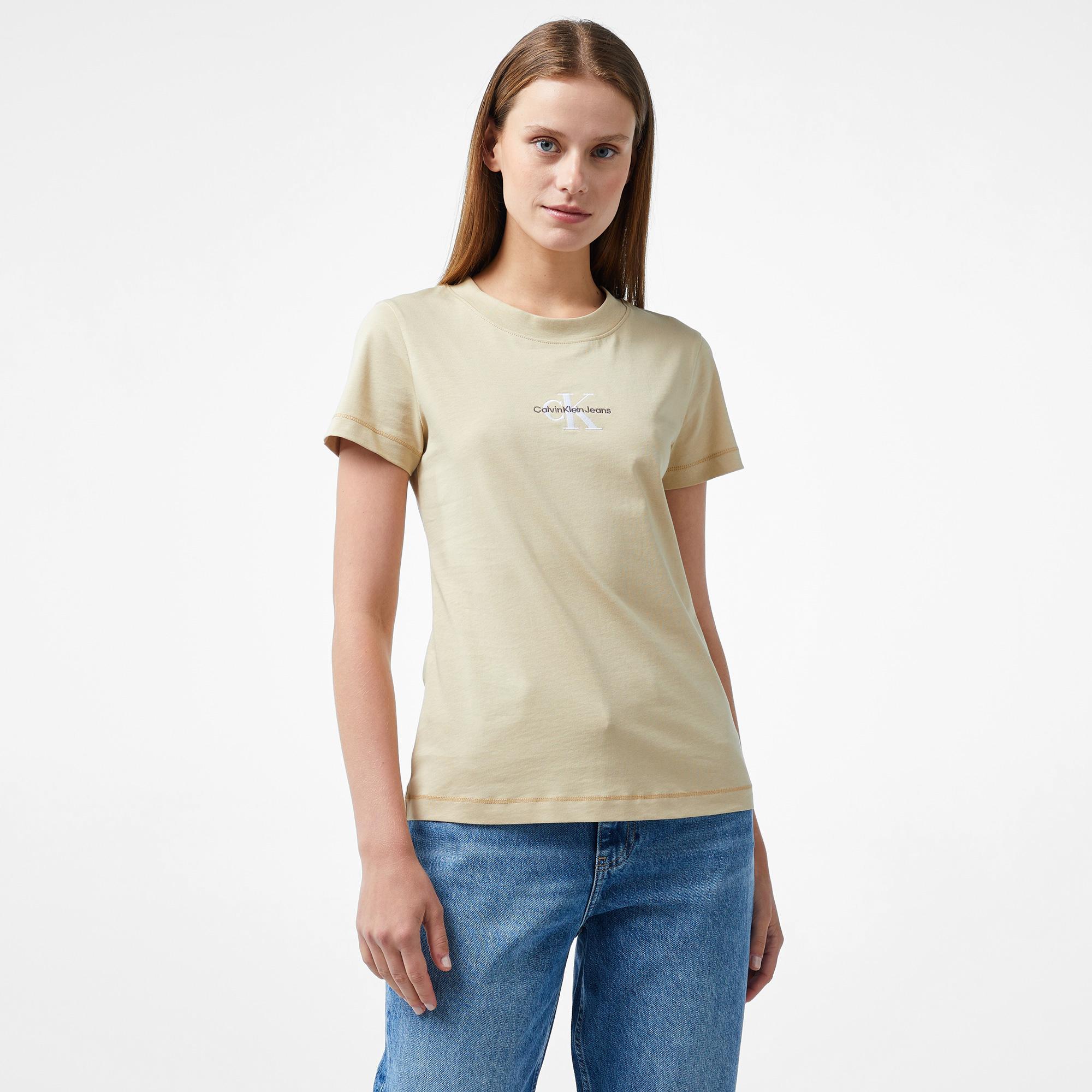 Calvin Klein Jeans Monologo Slim Kadın Haki T-Shirt