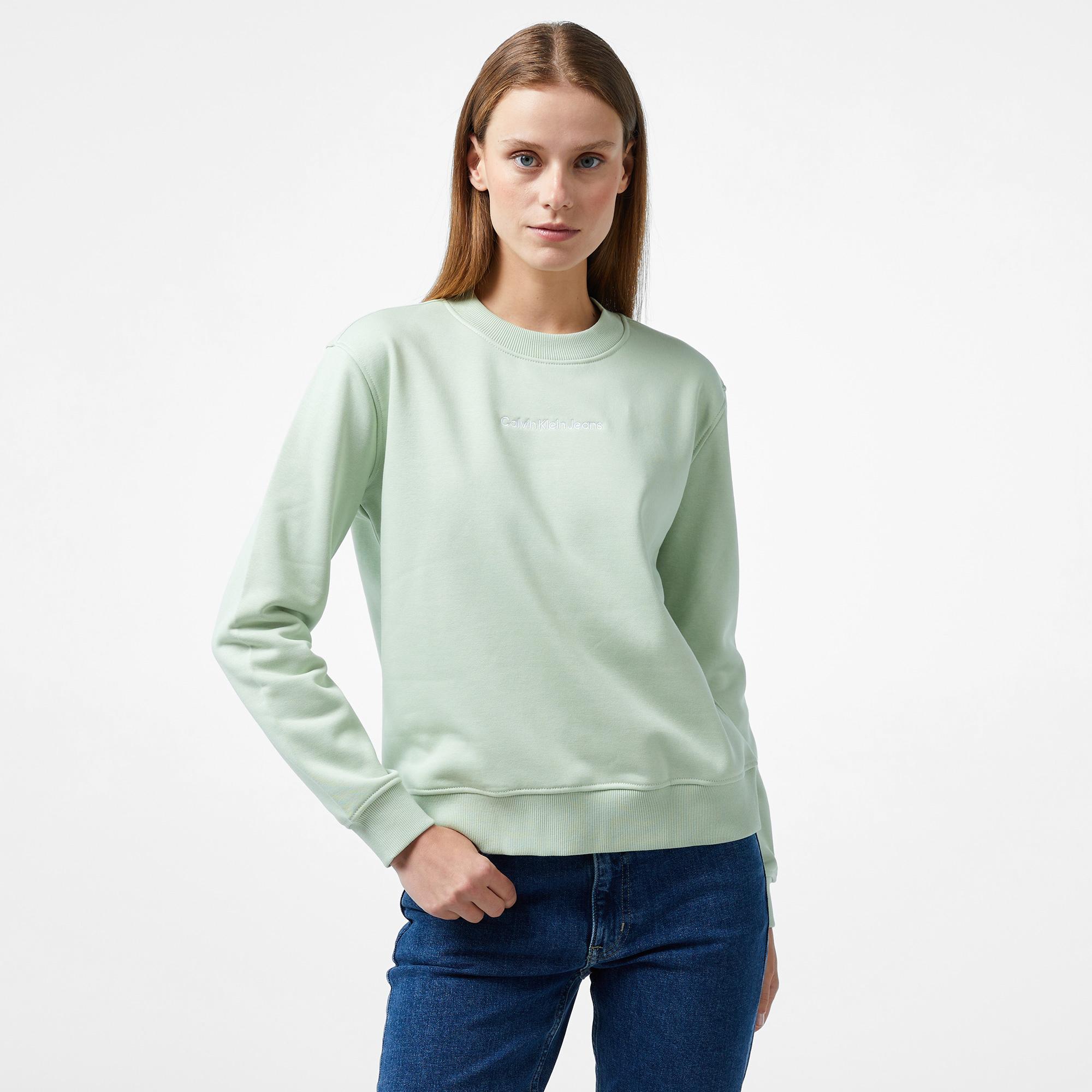 Calvin Klein Jeans institutional Crew Neck Kadın Yeşil Sweatshirt