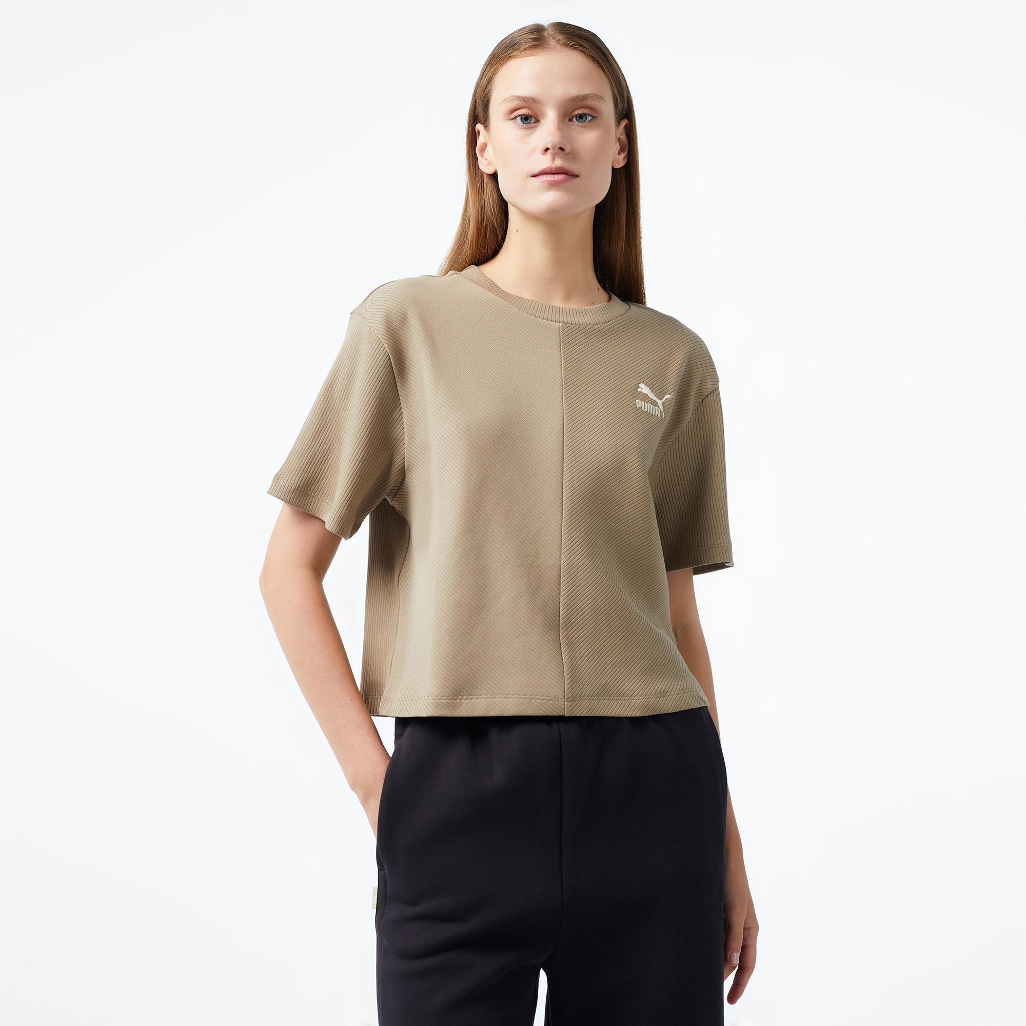 Puma Classıcs Ribbed Relaxed Kadın Haki T-Shirt