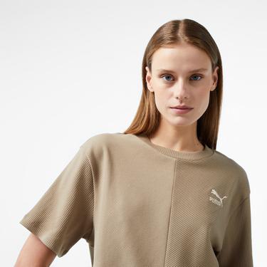  Puma Classıcs Ribbed Relaxed Kadın Haki T-Shirt