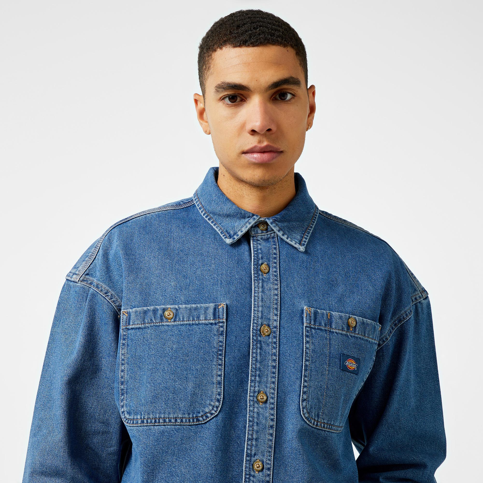 Dickies Houston Uzun Kollu Erkek Mavi Kot Gömlek