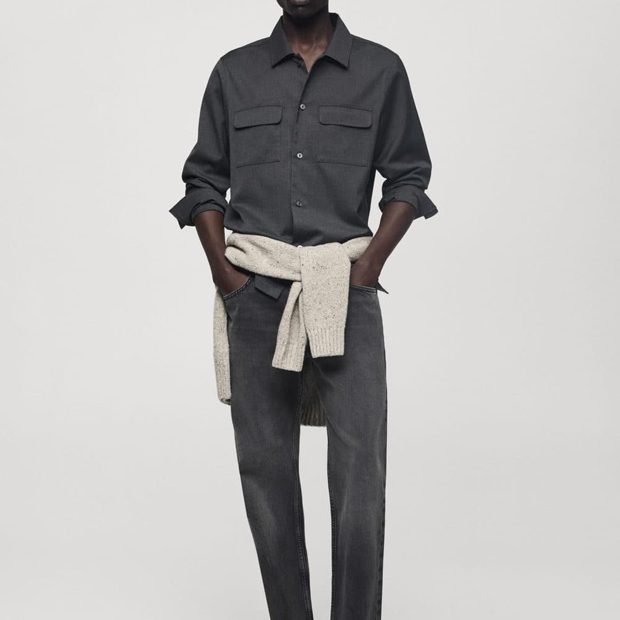 Mango Erkek Koyu Gri Düz Kesim Jean Gri