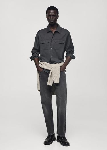  Mango Erkek Koyu Gri Düz Kesim Jean Gri