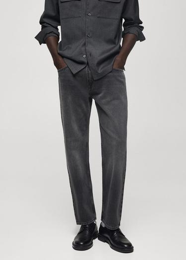  Mango Erkek Koyu Gri Düz Kesim Jean Gri