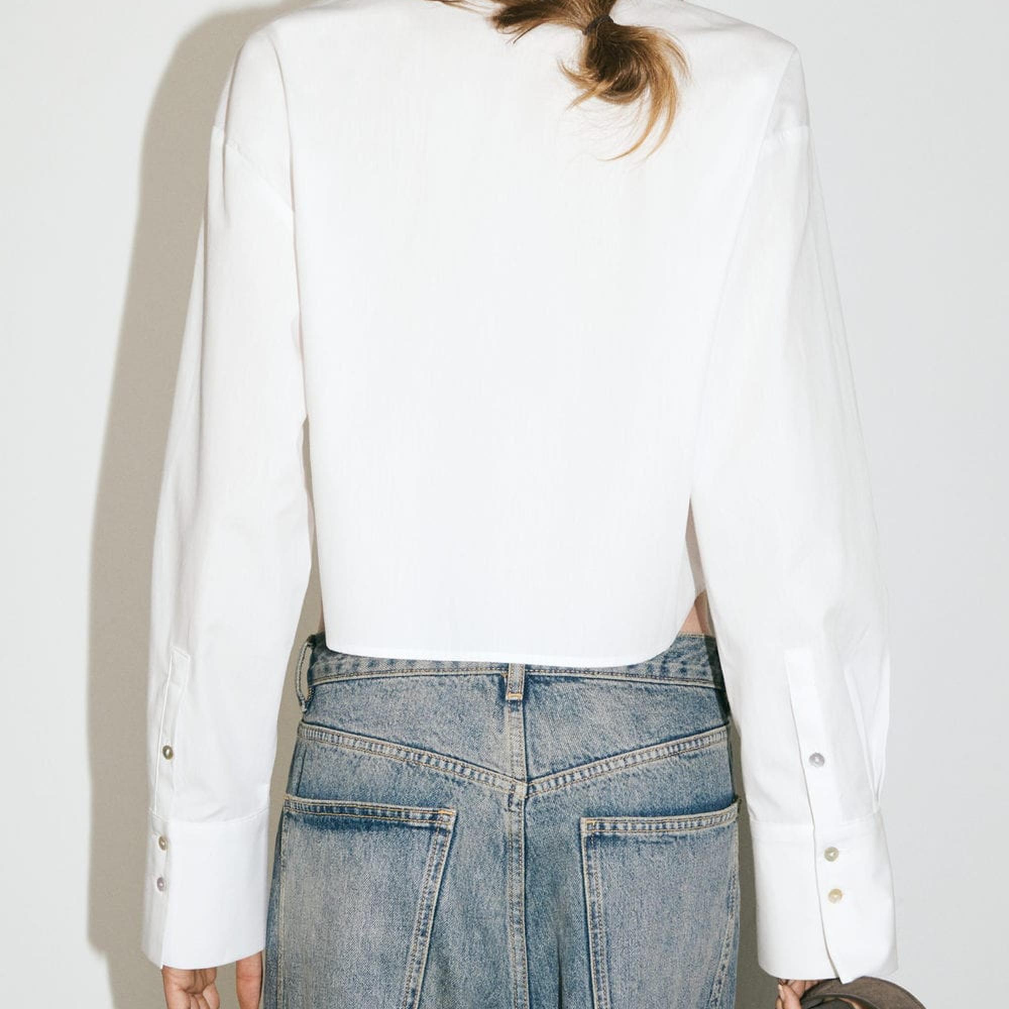 Mango Kadın Cepli Crop Gömlek Kırık Beyaz