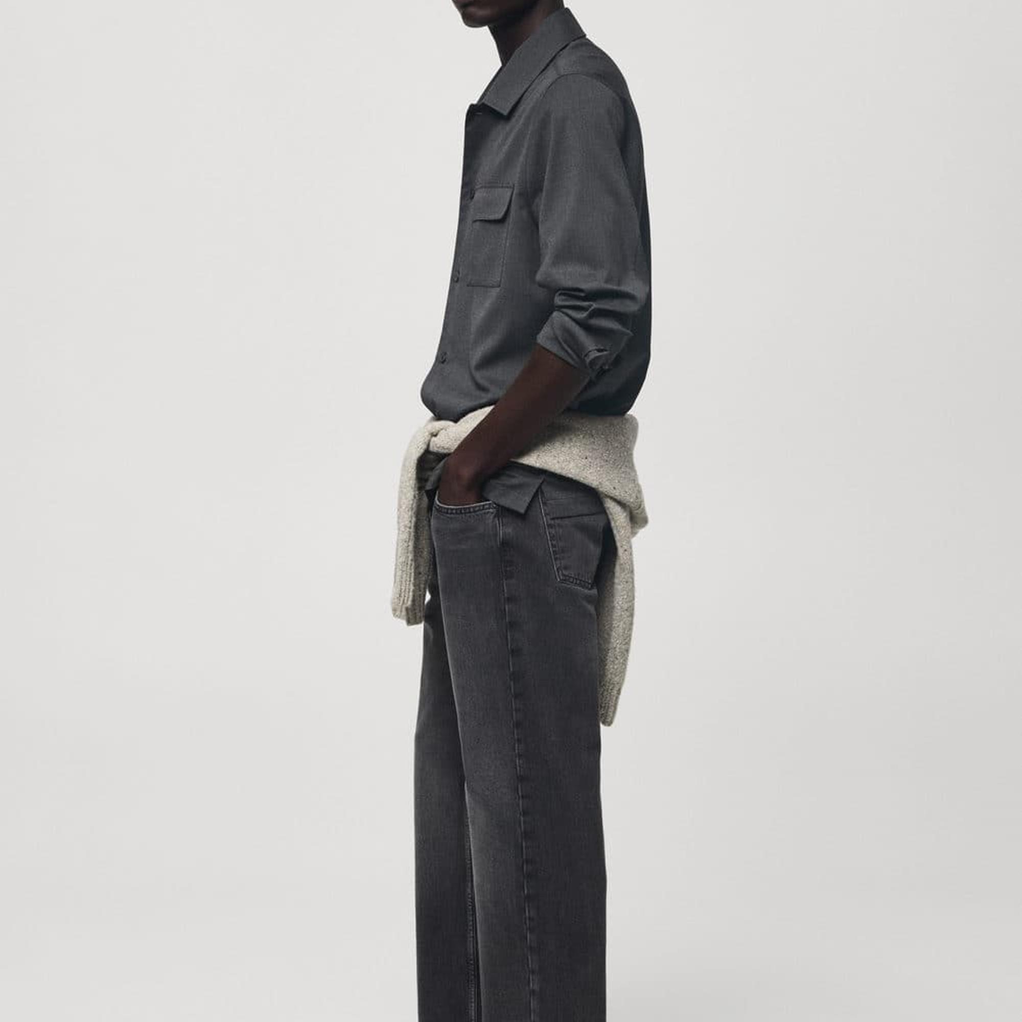 Mango Erkek Koyu Gri Düz Kesim Jean Gri