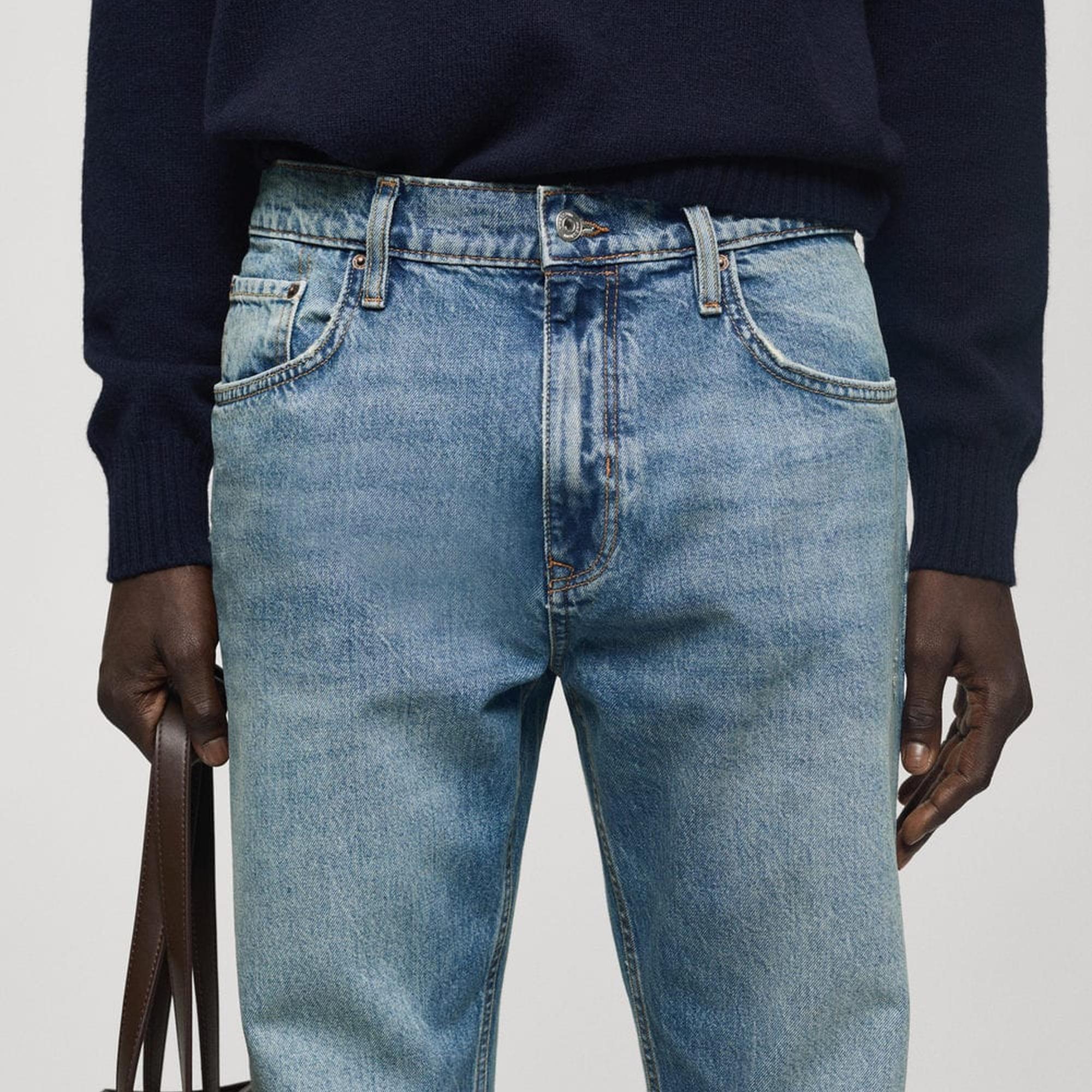 Mango Erkek Yırtık Açık Yıkama Düz Kesim Jean Orta Vintage Mavi