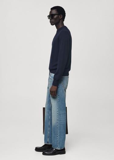  Mango Erkek Yırtık Açık Yıkama Düz Kesim Jean Orta Vintage Mavi