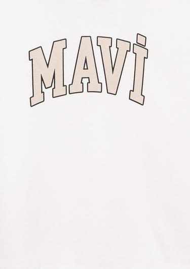  Mavi Mavi Logo Baskılı Kapüşonlu Beyaz Sweatshirt 7610035-81964