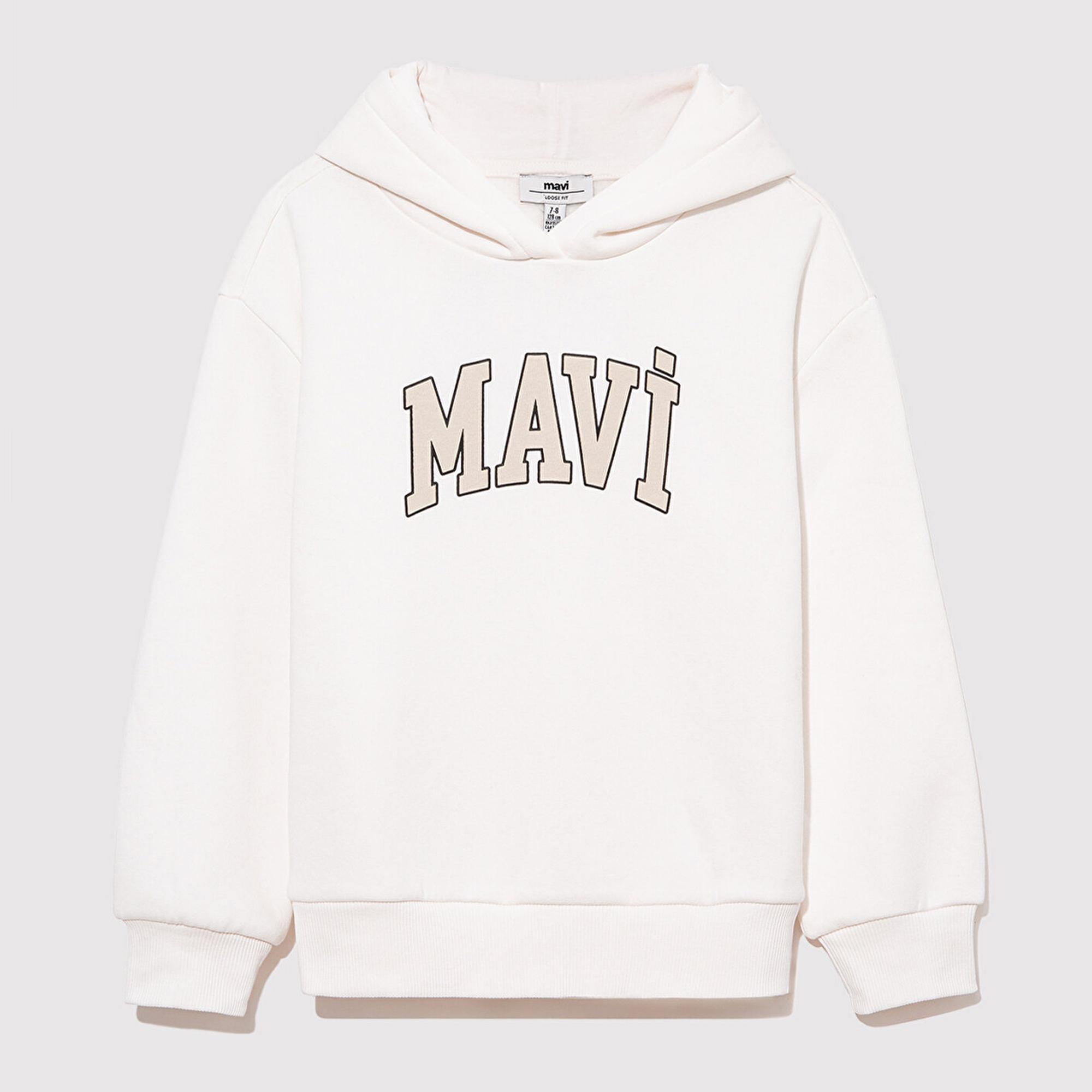 Mavi Mavi Logo Baskılı Kapüşonlu Beyaz Sweatshirt 7610035-81964