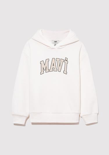  Mavi Mavi Logo Baskılı Kapüşonlu Beyaz Sweatshirt 7610035-81964