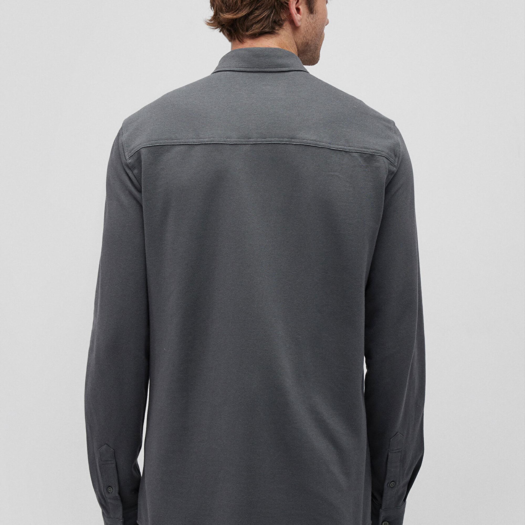 Mavi Antrasit Örme Gömlek Fitted / Vücuda Oturan Kesim 0211092-71598