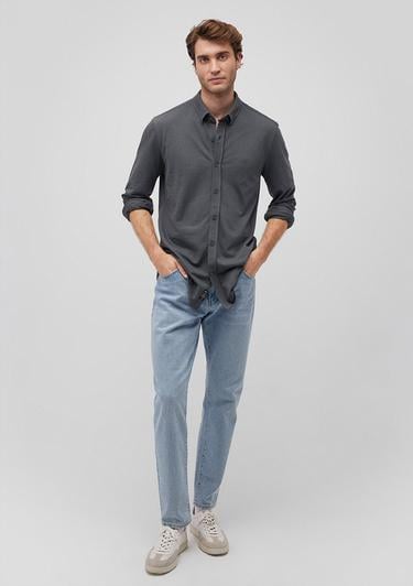  Mavi Antrasit Örme Gömlek Fitted / Vücuda Oturan Kesim 0211092-71598