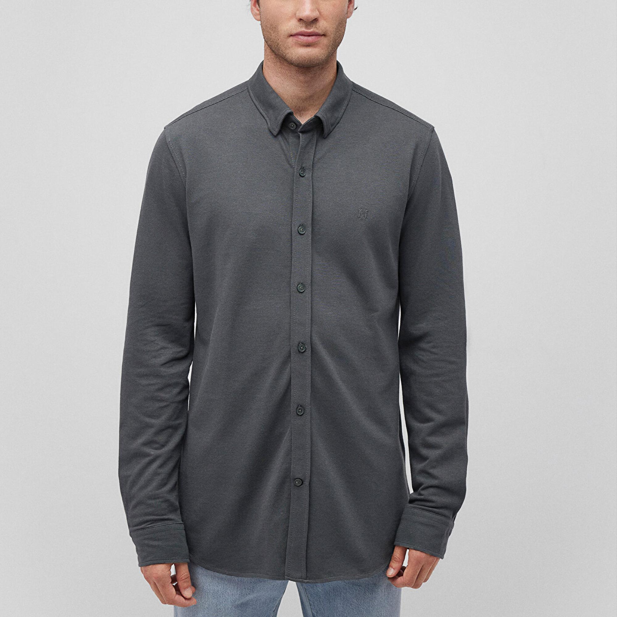 Mavi Antrasit Örme Gömlek Fitted / Vücuda Oturan Kesim 0211092-71598