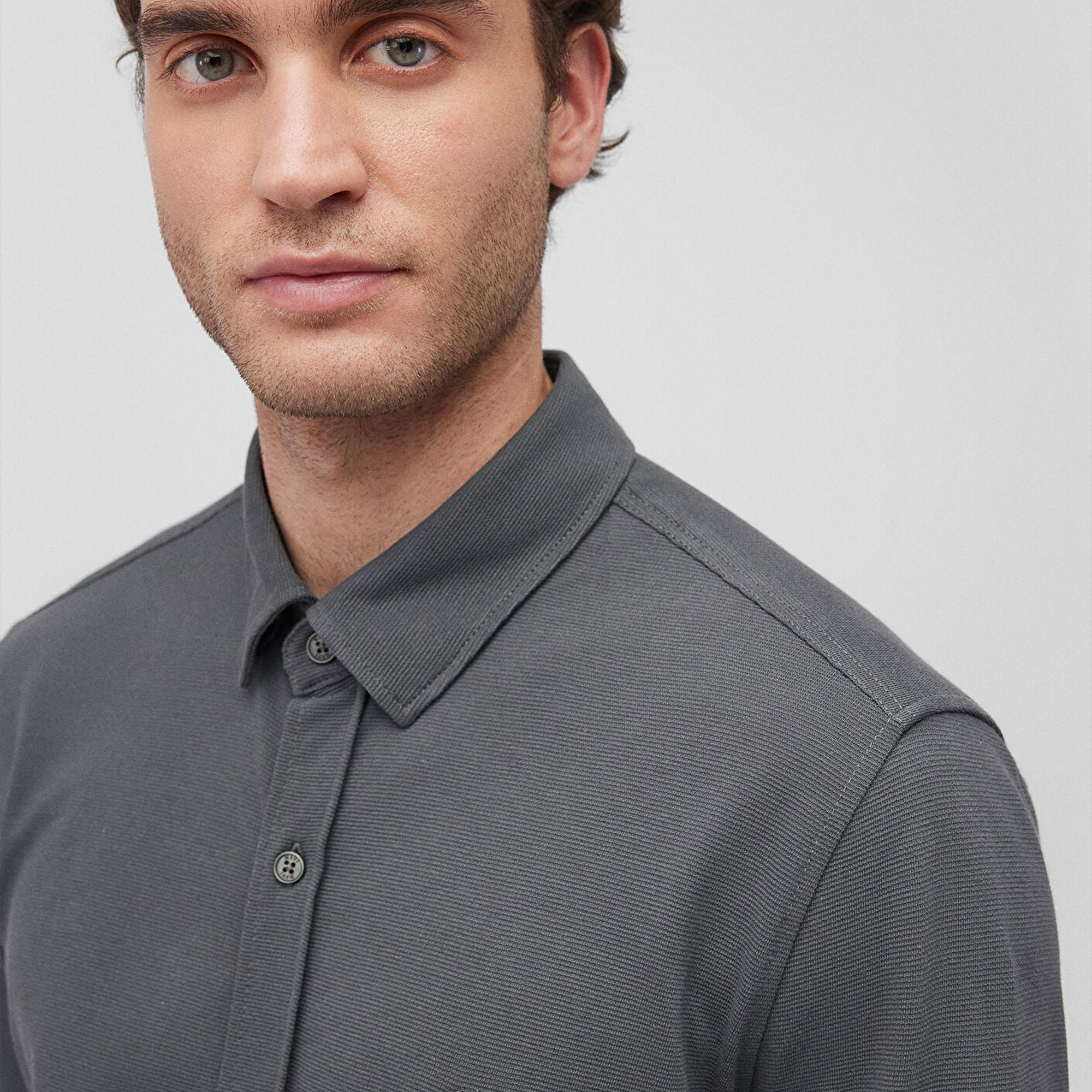 Mavi Antrasit Örme Gömlek Fitted / Vücuda Oturan Kesim 0211092-71598