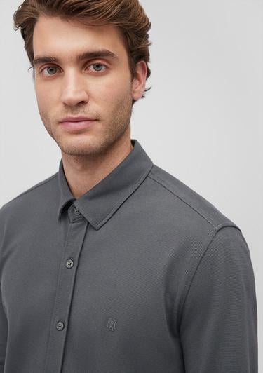  Mavi Antrasit Örme Gömlek Fitted / Vücuda Oturan Kesim 0211092-71598