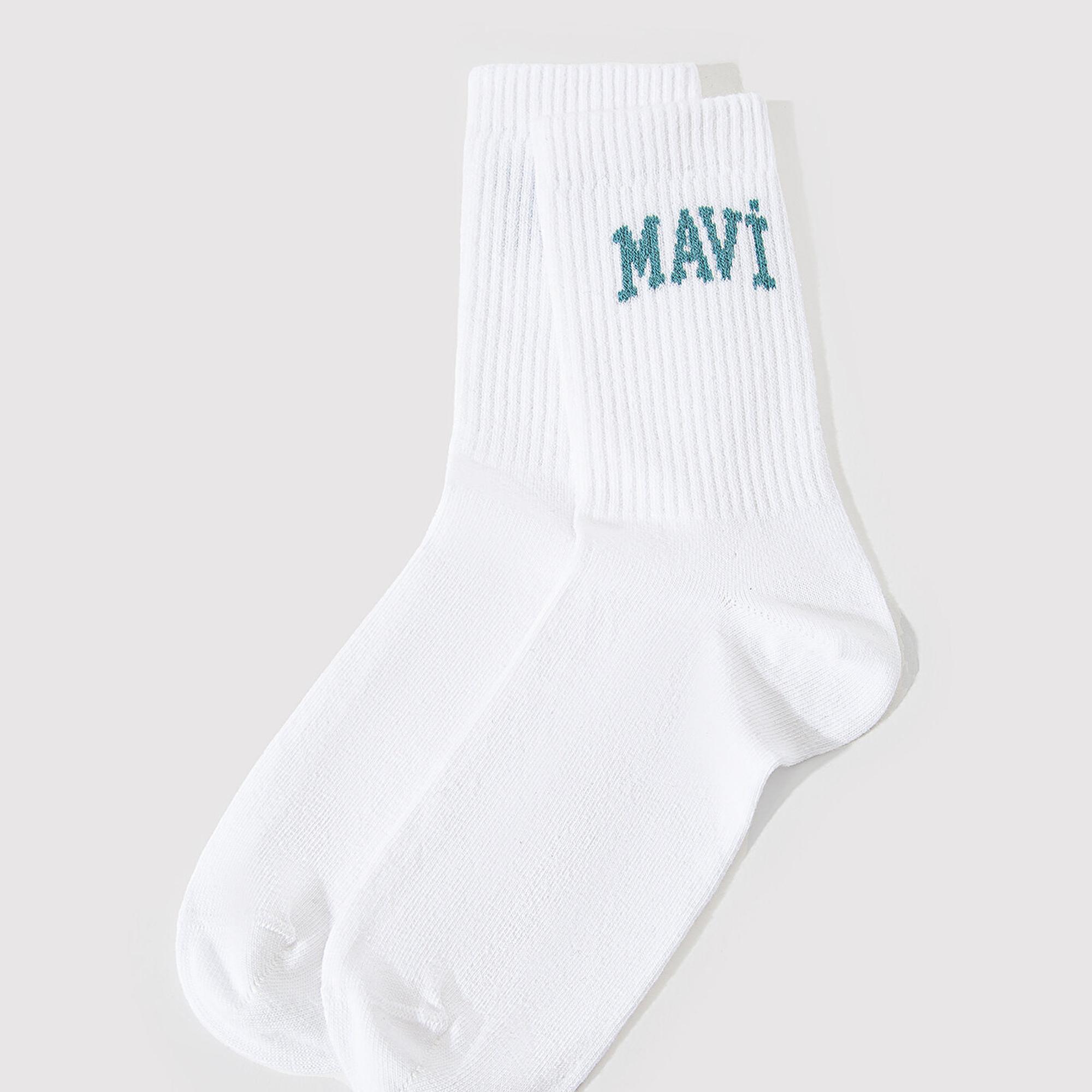 Mavi Mavi Logo Detaylı Beyaz Soket Çorap 1912726-21649