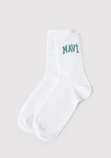  Mavi Mavi Logo Detaylı Beyaz Soket Çorap 1912726-21649