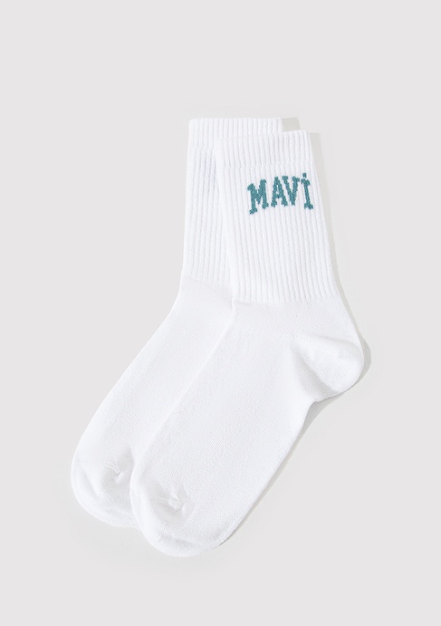  Mavi Mavi Logo Detaylı Beyaz Soket Çorap 1912726-21649