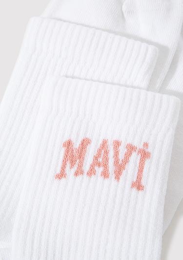  Mavi Mavi Logo Detaylı Beyaz Soket Çorap 1912726-620