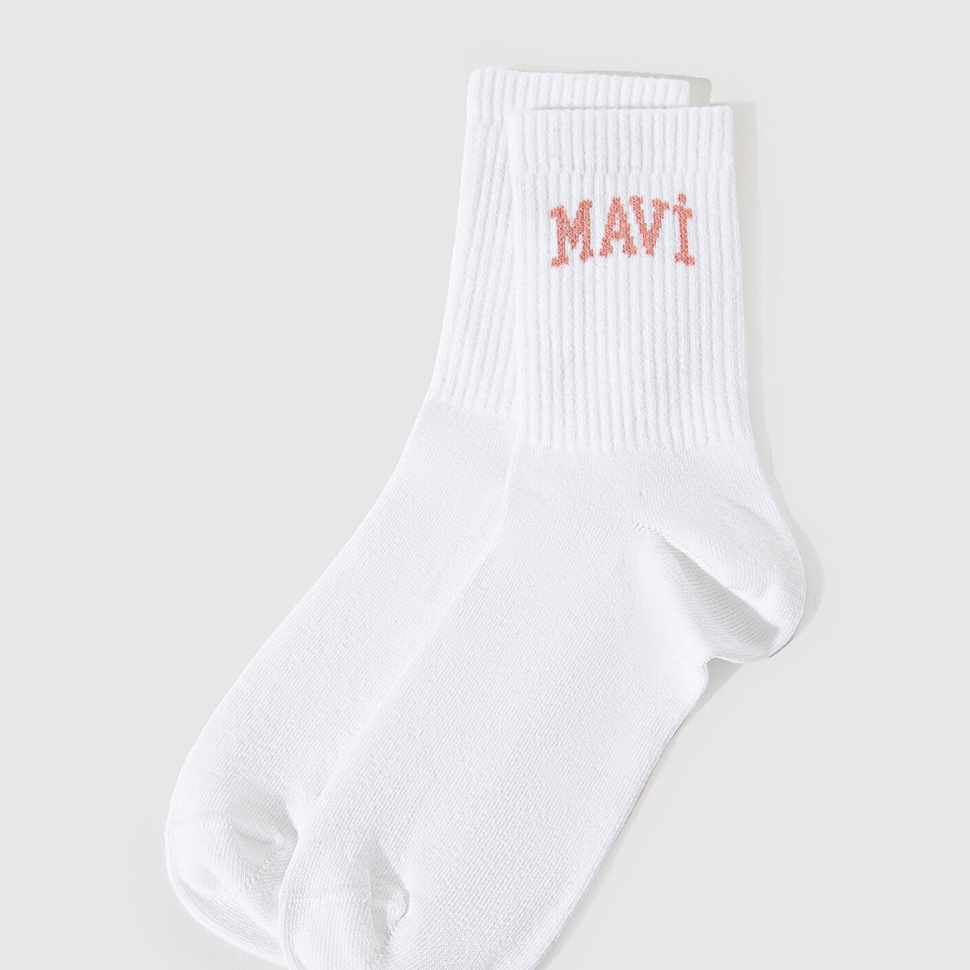 Mavi Mavi Logo Detaylı Beyaz Soket Çorap 1912726-620