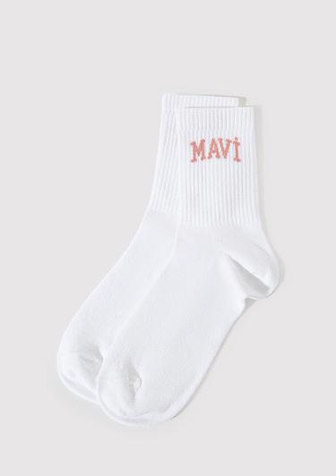  Mavi Mavi Logo Detaylı Beyaz Soket Çorap 1912726-620