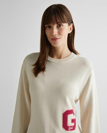  GANT Kadın Krem Oversize Fit Bisiklet Yaka Logolu Kazak