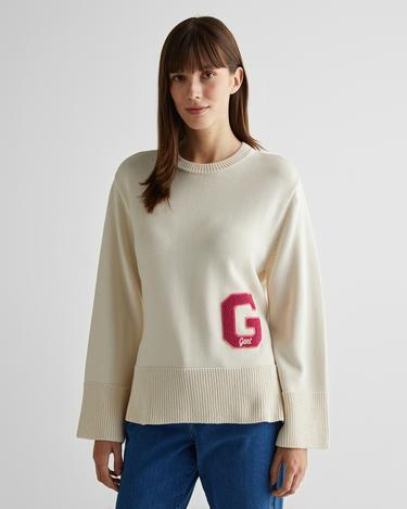  GANT Kadın Krem Oversize Fit Bisiklet Yaka Logolu Kazak