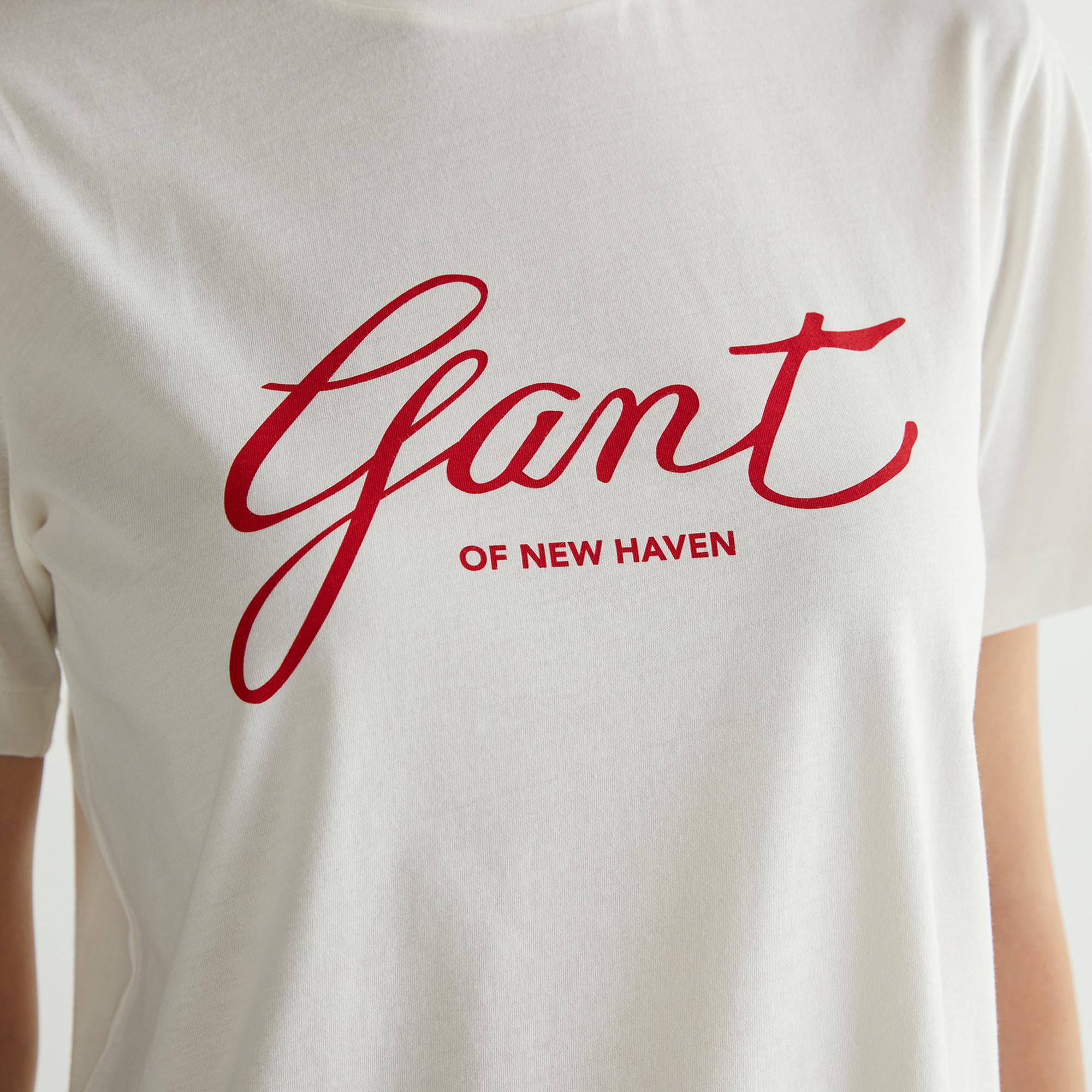 GANT Kadın Krem Regular Fit Bisiklet Yaka Logolu T-Shirt