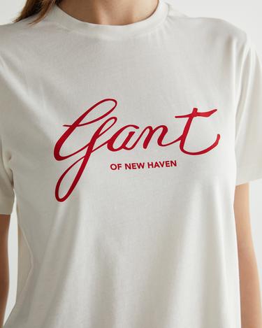  GANT Kadın Krem Regular Fit Bisiklet Yaka Logolu T-Shirt